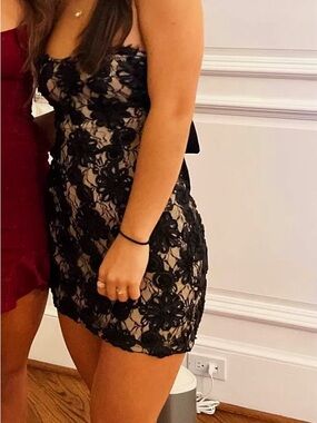 Lucy in the Sky Black Floral Appliqué Mini Dress